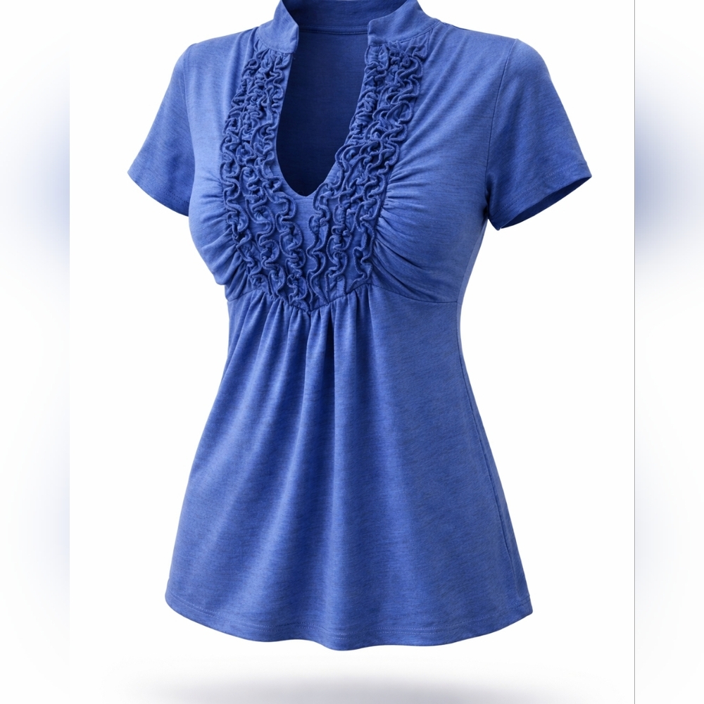 Chic Women's Blue Ruffle Blouse Like New 1X